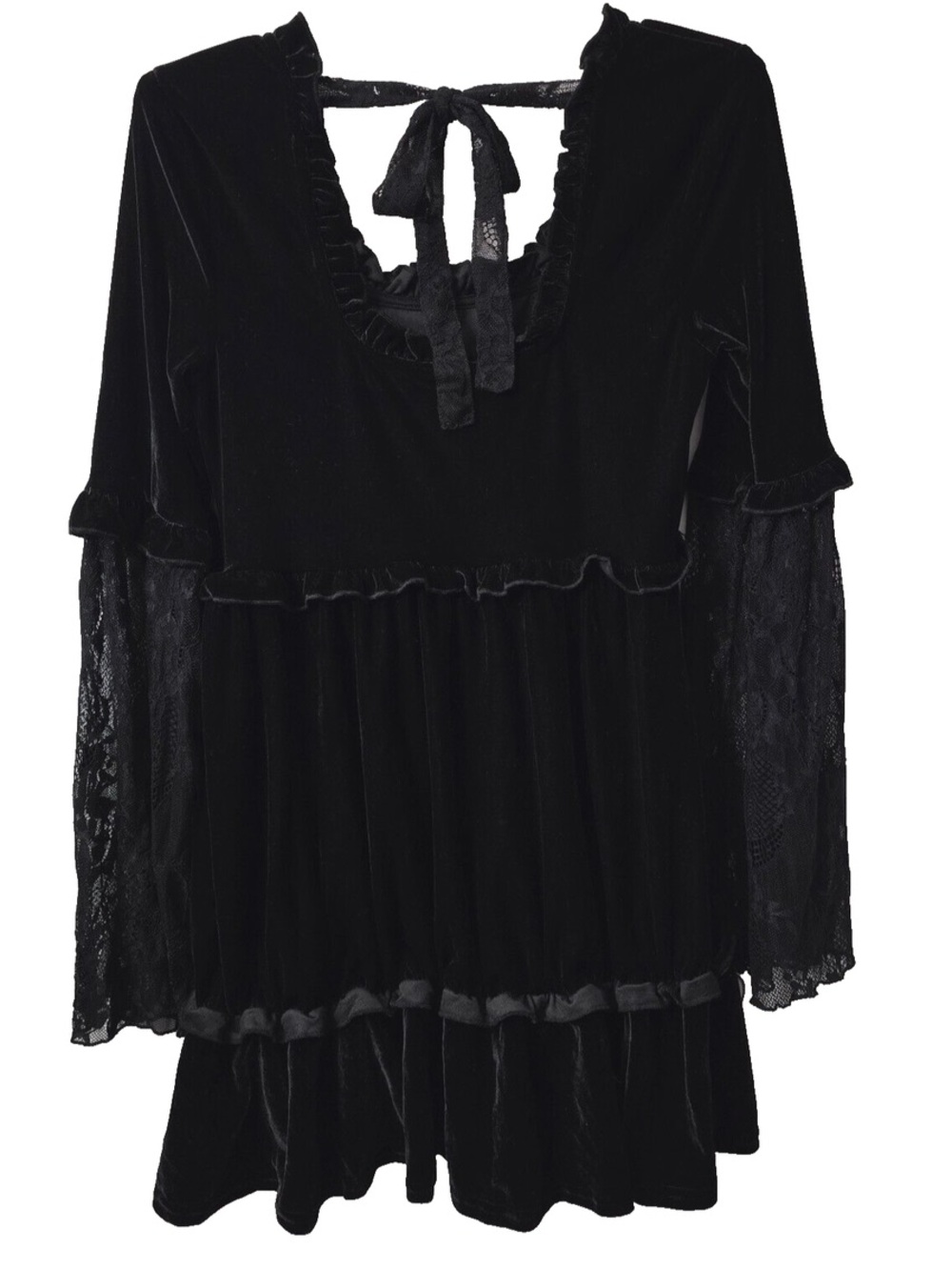 Killstar Prudence Black Velvet Goth Lace Bell Sleeves Oversized Dress XL NWT - Picture 4 of 15